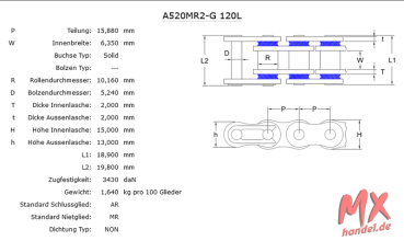 Preview: Rollenkette AFAM A520MR2-G - 118 Glieder Preview: Rollenkette AFAM A520MR2-G - 118 Glieder