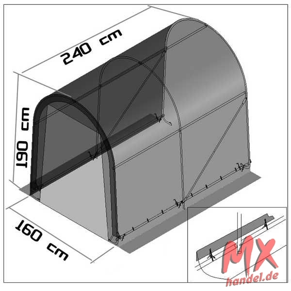 Rolektro-Z. Garage portabel Motorrad PE 200g/m², Weiss, L:2,4m B:1,6m H:1,9m